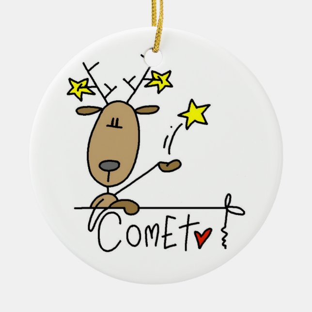 Komet die Ren-Weihnachtsandenken-Verzierung Keramikornament (Vorne)