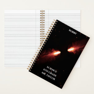 Kometen kollidieren Orange Kosmischer Raum  Notizbuch