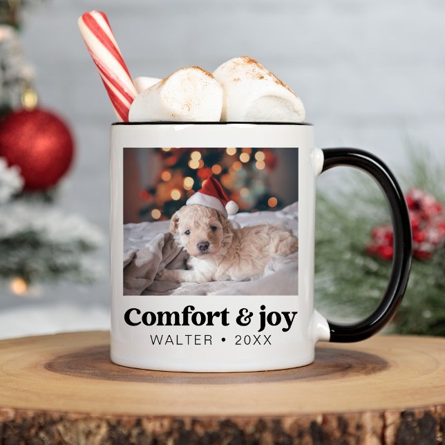 Komfort & Freude Foto und Name Moderne Weihnachten Kaffeetasse (Von Creator hochgeladen)