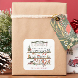 Komfort und Freude | Frohe kleine Weihnachten Quadratischer Aufkleber