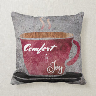 Komfort-und Freude-Kaffee-Burgunder-Grau-Aquarell Kissen