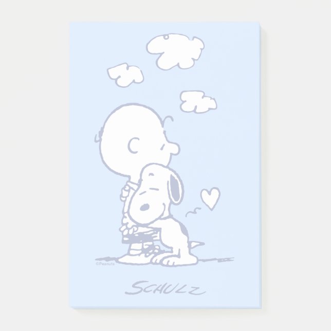 Komfort und Sicherheit | Charlie & Snoopy Hug Post-it Klebezettel (Vorderseite)