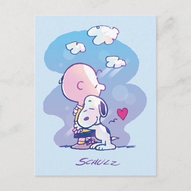 Komfort und Sicherheit | Charlie & Snoopy Hug Postkarte (Vorderseite)
