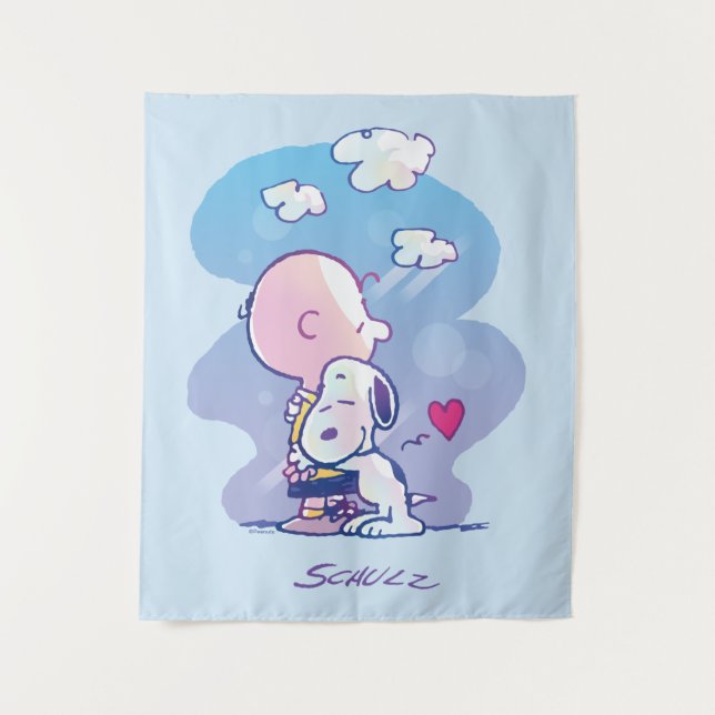 Komfort und Sicherheit | Charlie & Snoopy Hug Wandteppich (Vorderseite)