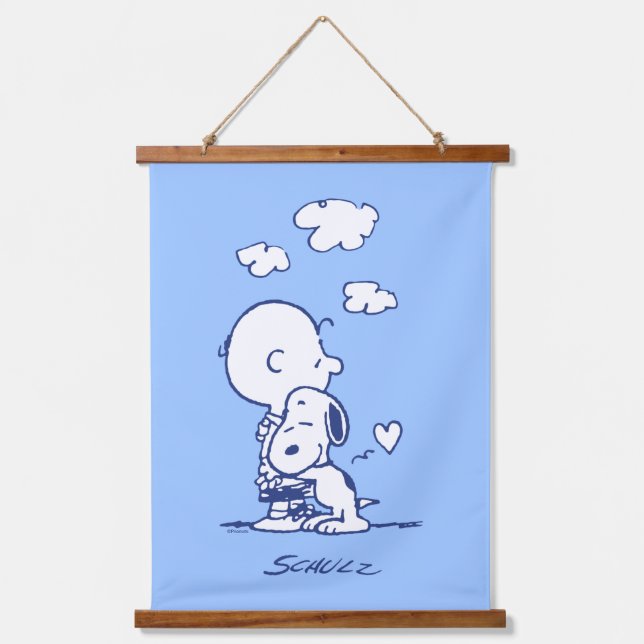 Komfort und Sicherheit | Charlie & Snoopy Hug Wandteppich Mit Holzrahmen (Vorderseite)