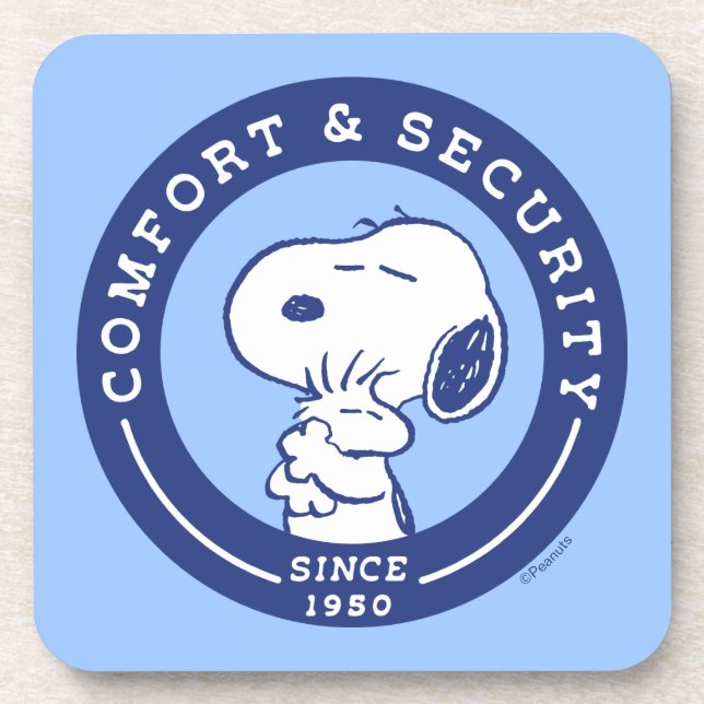 Komfort und Sicherheit | Snoopy & Woodstock Hug Getränkeuntersetzer (Vorderseite)