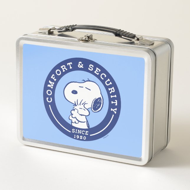 Komfort und Sicherheit | Snoopy & Woodstock Hug Metall Brotdose (Vorderseite)