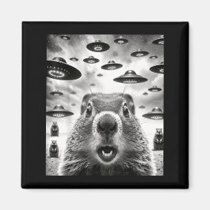 Komische Murmeltiere Selfie mit Alien-Ufo Lustiger Magnet