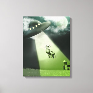 Komische UFO-Kuh-Abduktion dehnte Leinwand-Druck Leinwanddruck