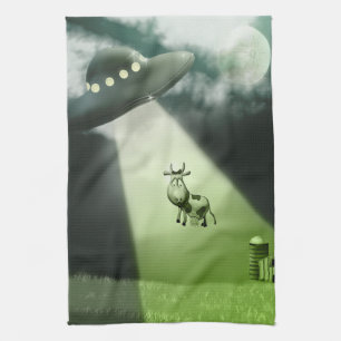 Komische UFO-Kuh-Abduktions-Geschirrtücher Handtuch