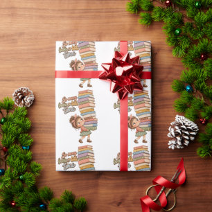 Komisches Mädchen mit Vorliebe für Bücher Clipart, Geschenkpapier