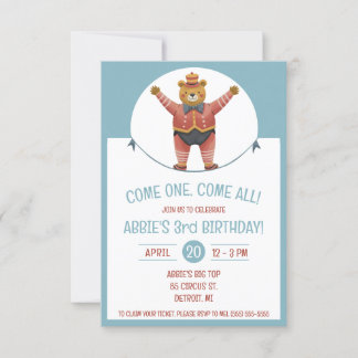 Komm eins, komm alle! Circus Bear Birthday Party Einladung