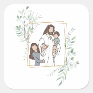 Komm, folge mir - Jesus mit Kindern Quadratischer Aufkleber
