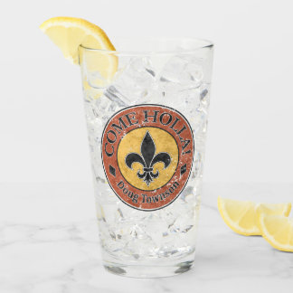 Komm, Holla! Fleur-de-lis-Circle-Logo Glas