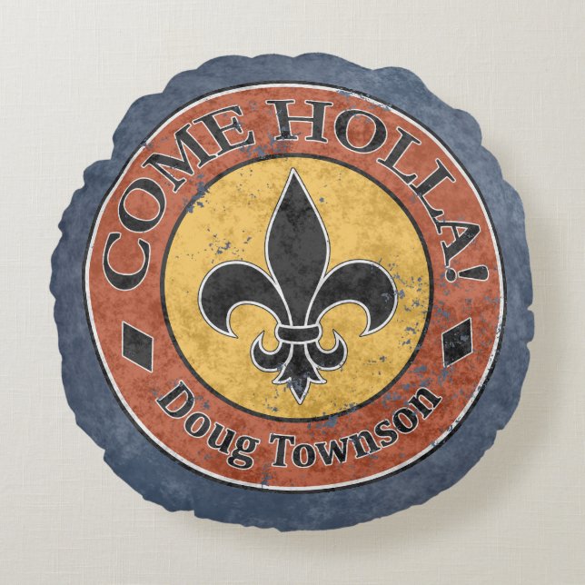 Komm, Holla! Fleur-de-lis-Circle-Logo Rundes Kissen (Vorderseite)