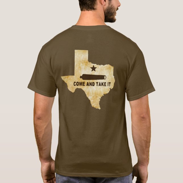 Komm und nimm es Flaggenemblem auf Texas T-Shirt (Rückseite)