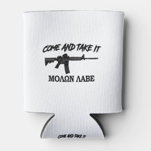 Komm und nimm es! Molon Labe! Schwarz auf Griechis Dosenkühler