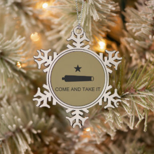 Komm und Nimm es! Texas State Schlachtflagge Schneeflocken Zinn-Ornament