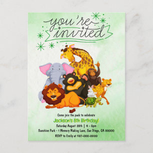 Komm und tritt der Safari-Tier-Party bei Postkarte