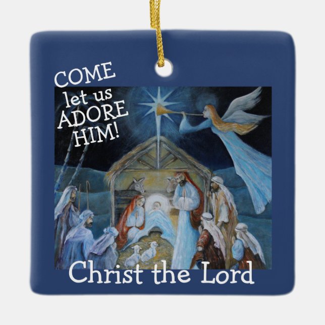 Komm uns Adore Lass, Christus der Herr, Geburt Keramikornament (Vorderseite)