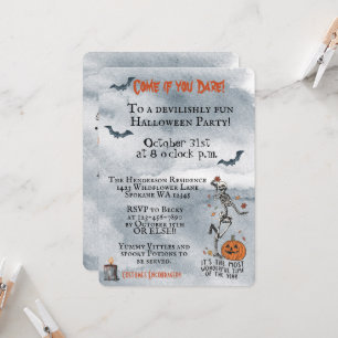 Komm, wenn du es wagst, Skelette-Halloween-Party z Einladung