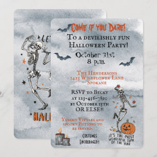 Komm, wenn du es wagst, Skelette-Halloween-Party z Einladung