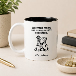 Kommas korrigieren - Liebe zum Lesen im Stil eines Zweifarbige Tasse