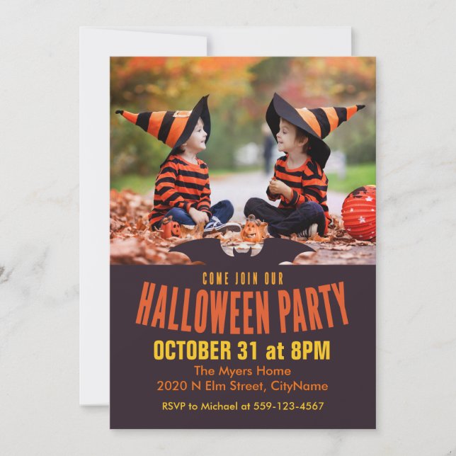 Kommen Sie in unser Halloween-Party Foto Einladung (Vorderseite)