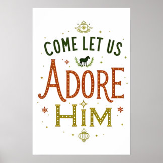 Kommen Sie Lass uns Adore Ihm Weihnachtswall Art Poster