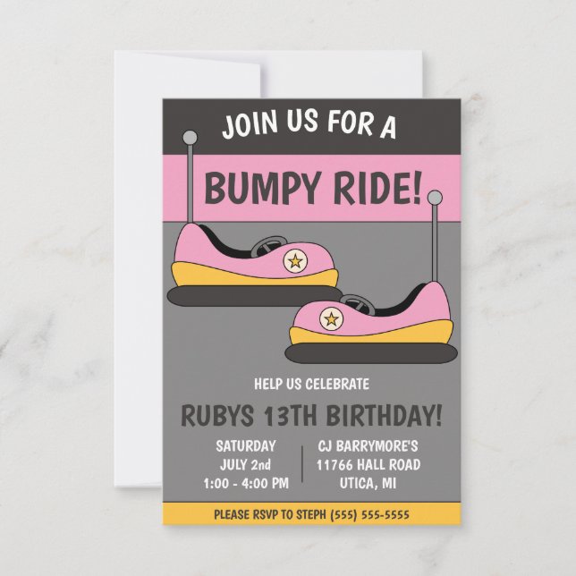 Kommen Sie zu einem Bumpy Ride! Bumper Cars Geburt Einladung (Vorderseite)