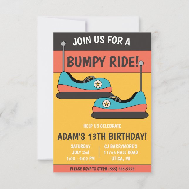 Kommen Sie zu einem Bumpy Ride! Bumper Cars Geburt Einladung (Vorderseite)
