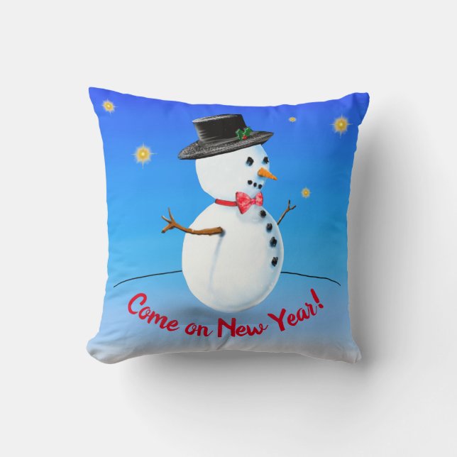 Kommen Sie zu Neujahr, Party Snowman Auf Wiederseh Kissen (Vorderseite)