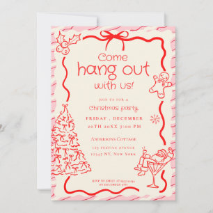 Kommen Sie zum Whimsical Red Pink Christmas Party Einladung