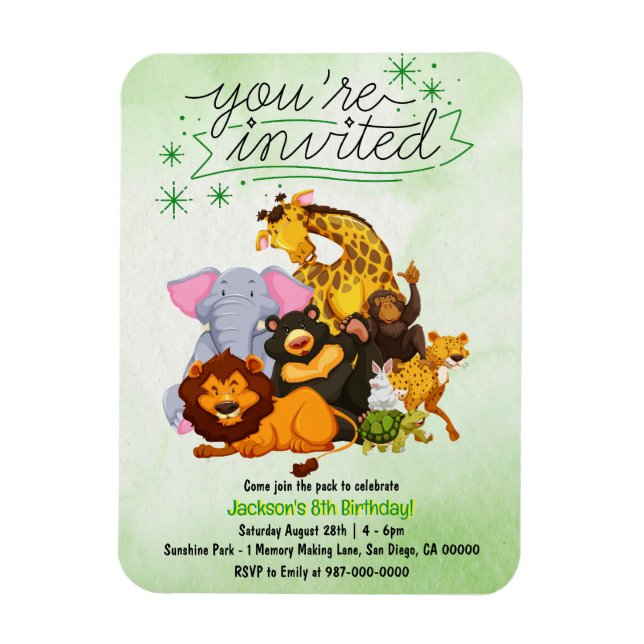 Kommen Sie zur Pack Safari Animal Party Einladung Magnet (Vertikal)