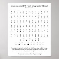 Kommerzielle PX-Schriftzeichen-Tabelle für Zazzle
