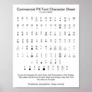 Kommerzielle PX-Schriftzeichen-Tabelle für Zazzle Poster