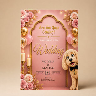 Kommt ihr? Lustige Hochzeit mit rosa Hund Einladung