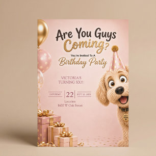 Kommt ihr? Lustiger Hund - Rosa Geburtstagsfeier Einladung