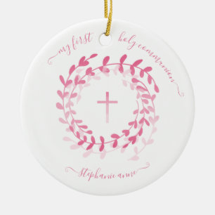 Kommunalrosa Kranz und Kreuz Keramik Ornament