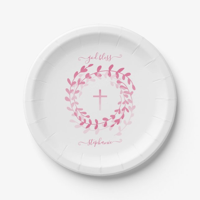 Kommunalrosa Kranz und Kreuz Pappteller (Vorderseite)