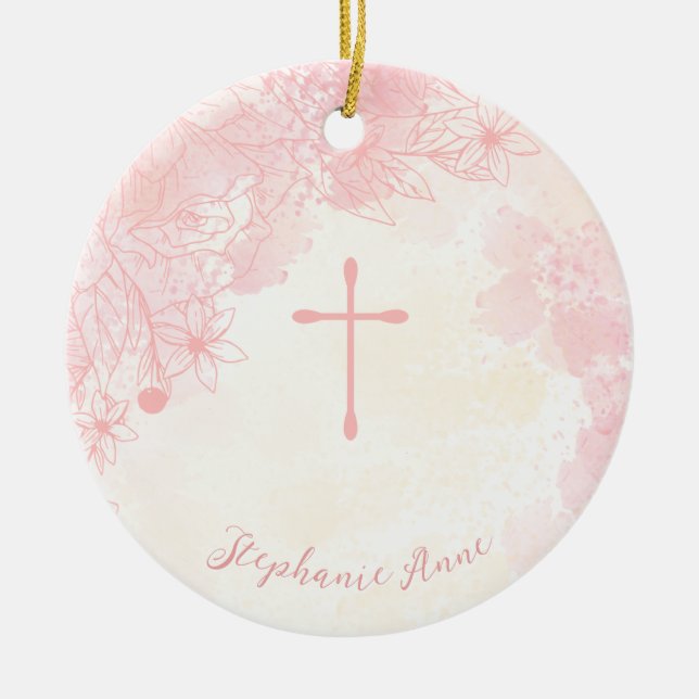 Kommune Blume Rosa Wasserfarben Keramik Ornament (Vorne)