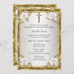 Kommune Rose Gold Beige Perle Damaskus Cross Einladung