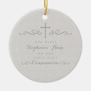 Kommune Verziertes Kreuz in Taupe Blumenmuster Keramik Ornament