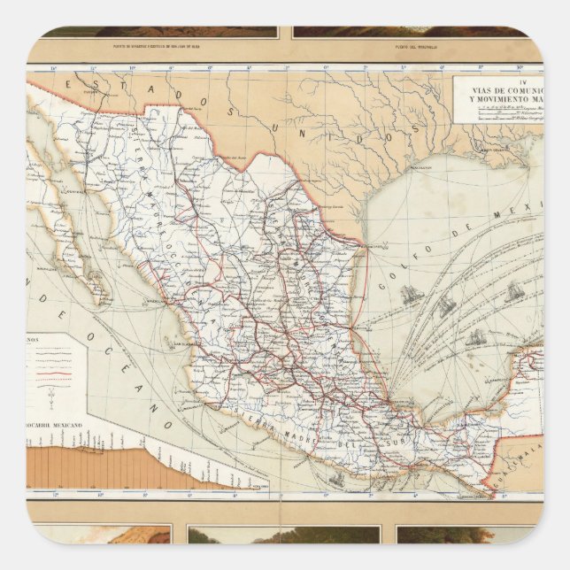 Kommunikation und Transport Mexikos Quadratischer Aufkleber (Vorderseite)