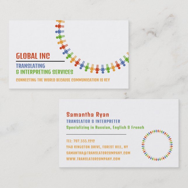 Kommunikationsdesign, Übersetzer und Dolmetscher Visitenkarte (Vorne/Hinten)