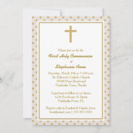 Kommunion Beige mit Gold Polka Dots Einladung