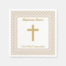 Kommunion Beige mit Gold Polka Dots Serviette