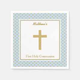 Kommunion Blue mit Gold Polka Dots Serviette