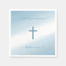 Kommunion Cross Blue Watercolor Napkins Serviette