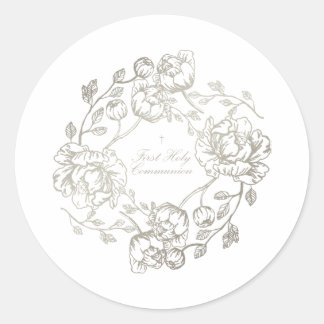 Kommunion Floral Gold Runder Aufkleber